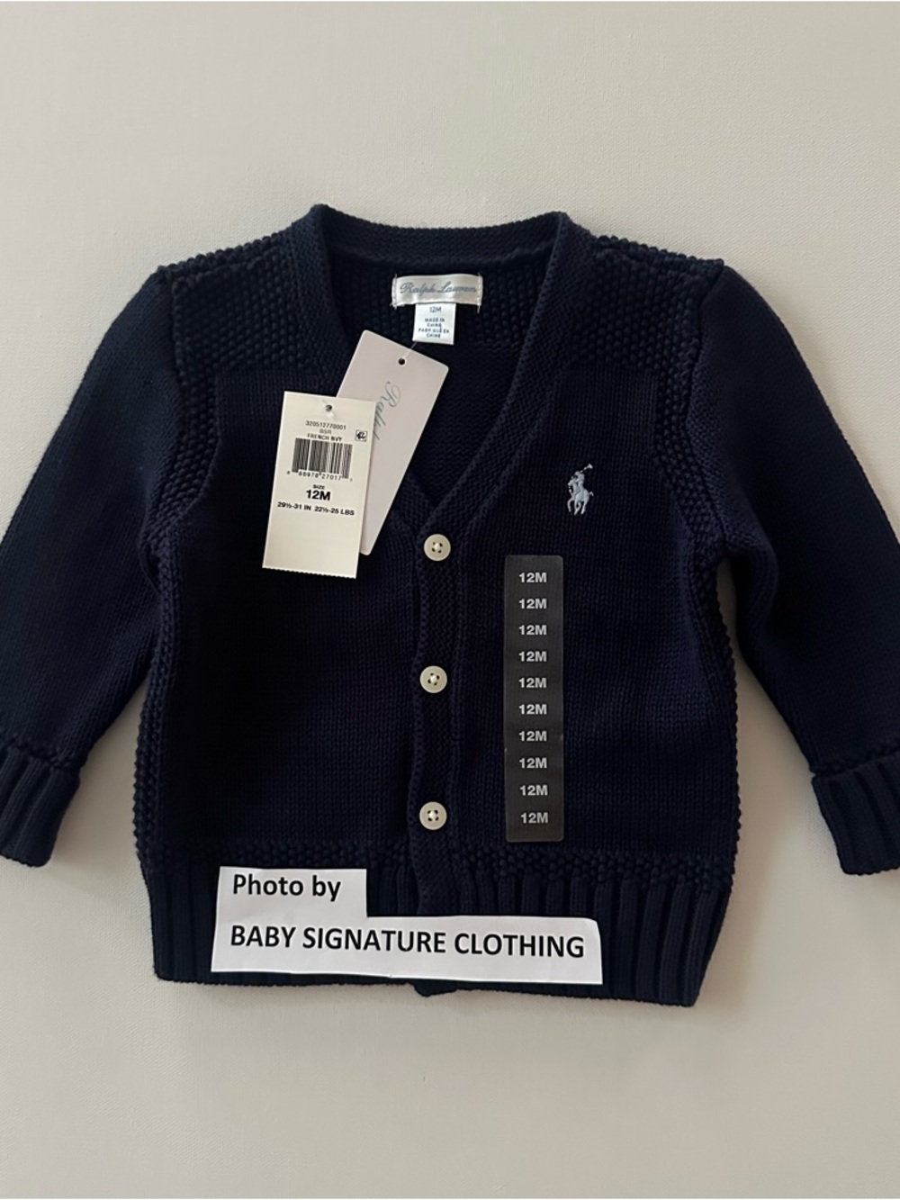 Ralph Lauren 12 Months Baby Boy Navy Knit Cardigan Sweater Preppy NWT